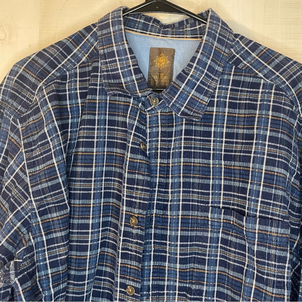 The Territory Ahead blue plaid long sleeve button front‎ shirt, size XXL